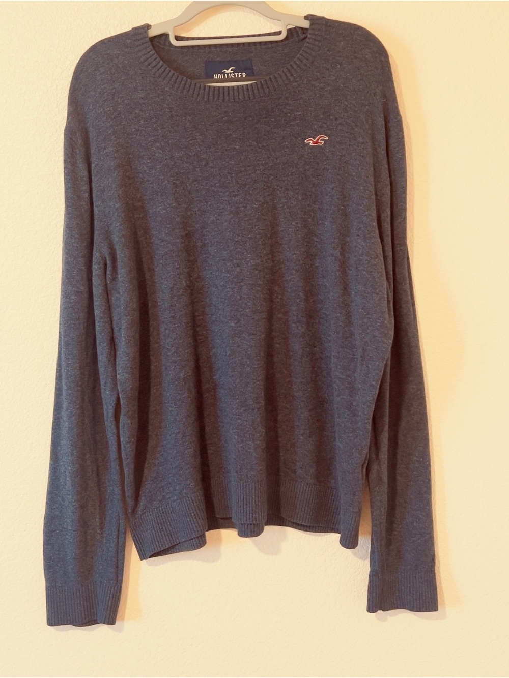Hollister Men's Charcoal Crewneck Sweater with Logo Size XL